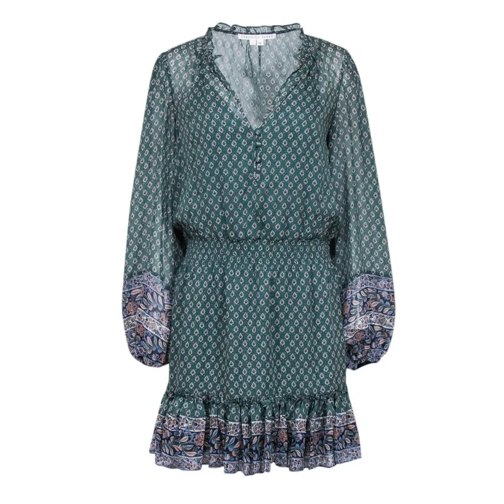Veronica Beard - Green Long Sleeve Mini-Dress Sz 8 - Picture 1 of 3